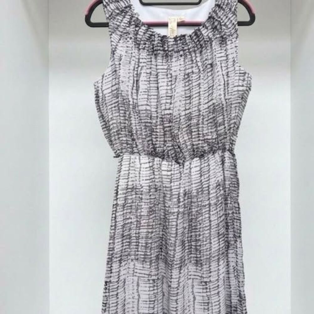 Emma & Michele Black White Abstract Print Blouson Dress Sleeveless Lined EUC M